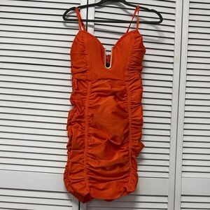 Fashion Nova Women’s Orange Ruched Spaghetti-Strap Mini Dress Sz M